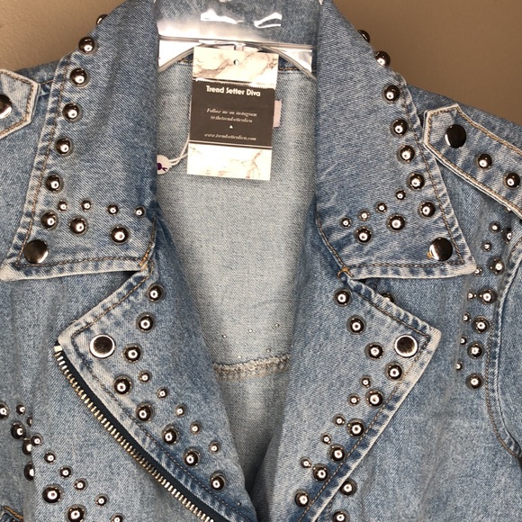 Light Blue Denim Studded Jacket - Picture 8 of 13